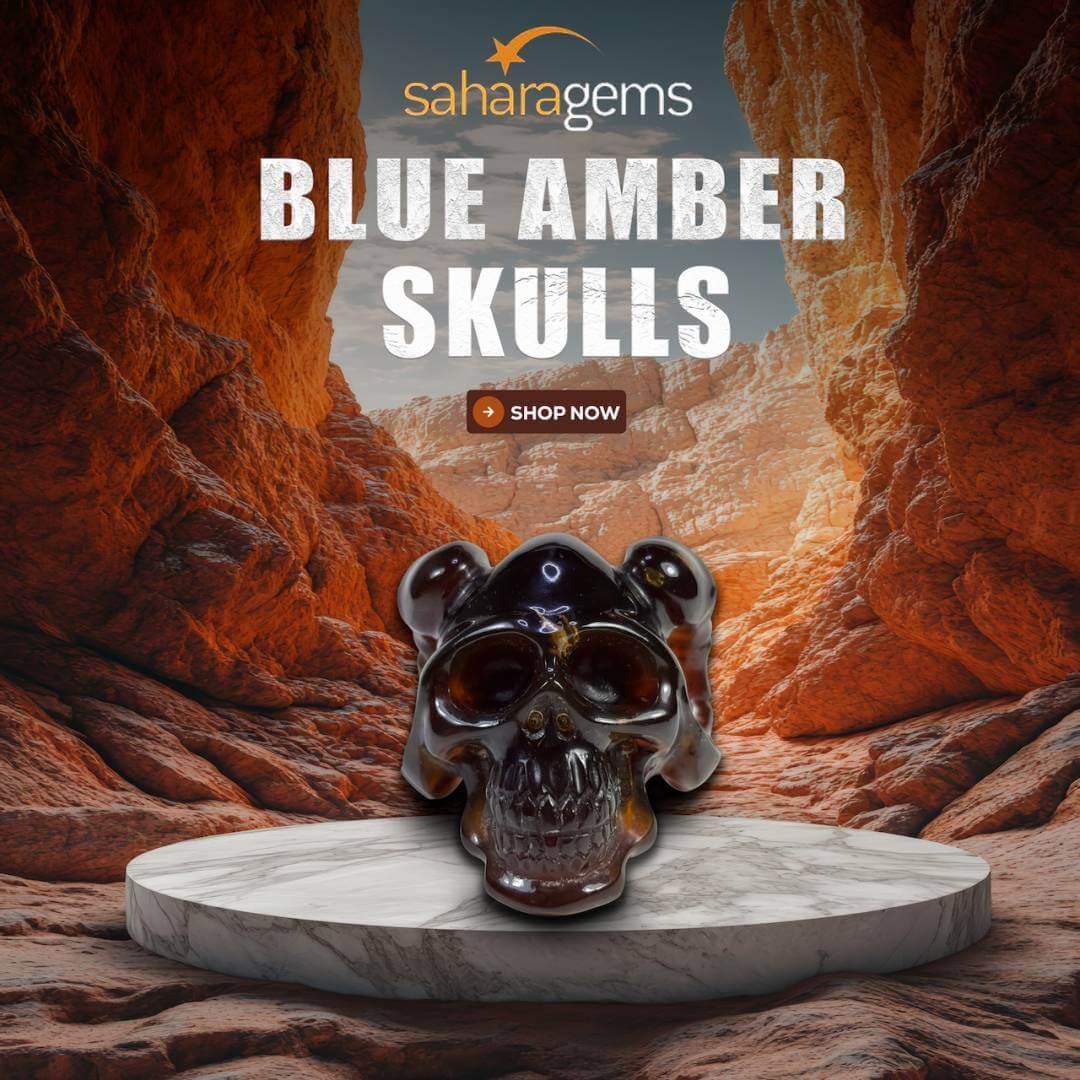 saharagems collection blue amber skulls